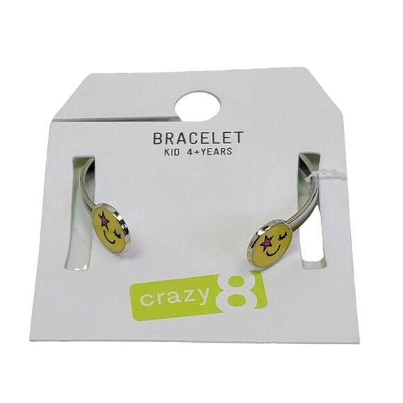 Crazy 8 Emoji Cuff Bracelet Yellow Silver Tone Happy Face Kids Childrens Jewelry - Picture 1 of 4